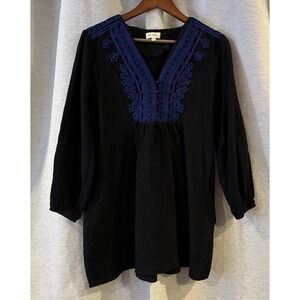 Velzera Women's Embroidered Tunic Blouse Boho, 3/4 Sleeve, Size Medium